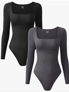 Not for Sale OQQ Women's 2 Ribbed Square Neck Long Sleeve Tops NEW Small